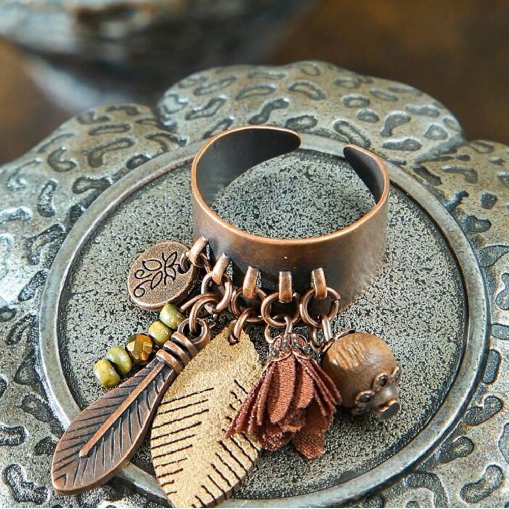 Boho Tassel Feather Ring Adjustable Open Ring for Women
